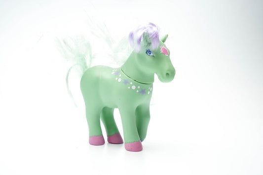 Vintage 1984 Lanard Toys Paard – Groen met Sterren en Hartje – Nostalgisch Speelgoedpaardje