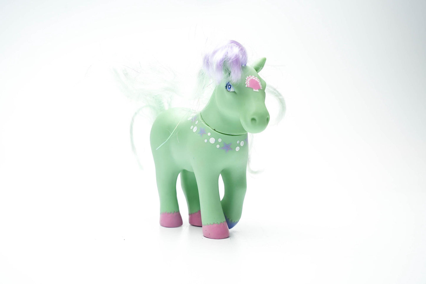 Vintage 1984 Lanard Toys Paard – Groen met Sterren en Hartje – Nostalgisch Speelgoedpaardje