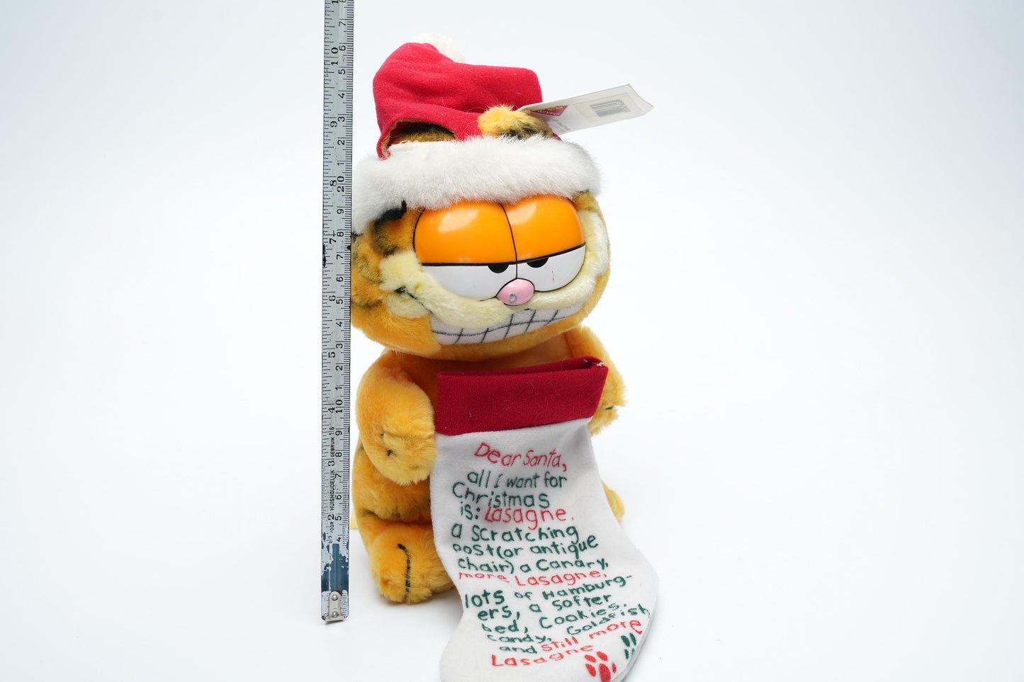 Vintage Garfield Kerstman Knuffel met Kerstsok – 25 cm (10 inch) – 1981 United Feature Syndicate