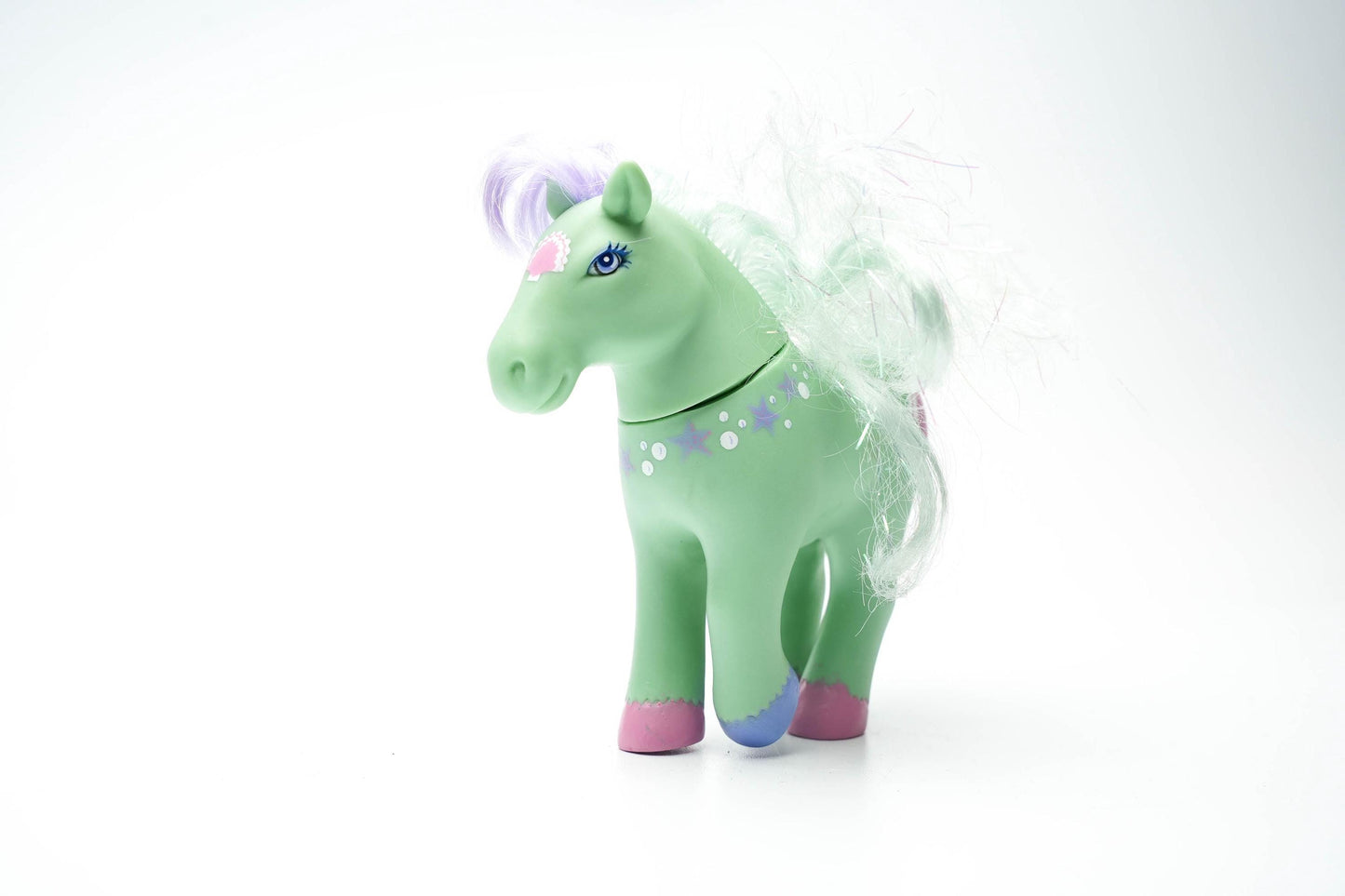 Vintage 1984 Lanard Toys Paard – Groen met Sterren en Hartje – Nostalgisch Speelgoedpaardje