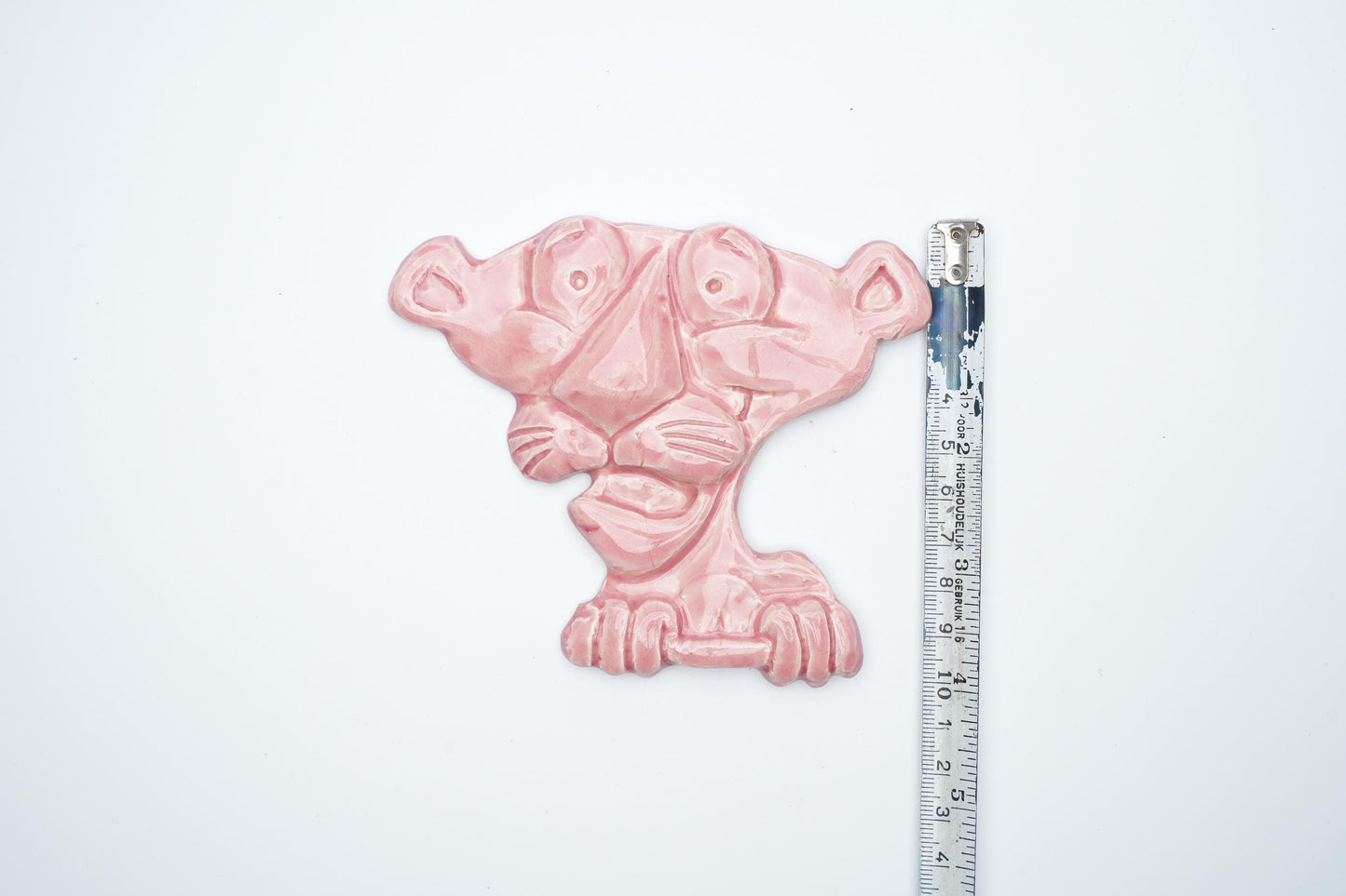 Roze porseleinen decoratie van de Pink Panther - ca. 10x10 cm (4x4 inch)