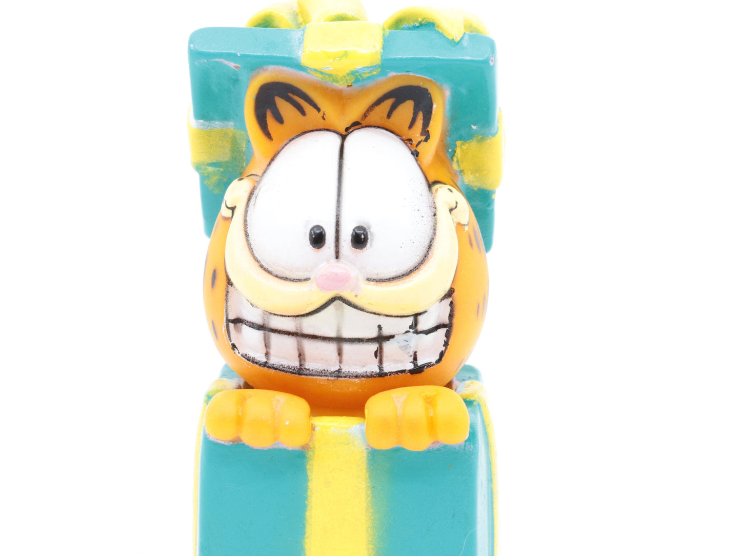 Vintage Garfield plastic toy gemaakt door Paws in jaren 80| Garfield suprise | Garfield in een kado | Vintage garfield speeltje