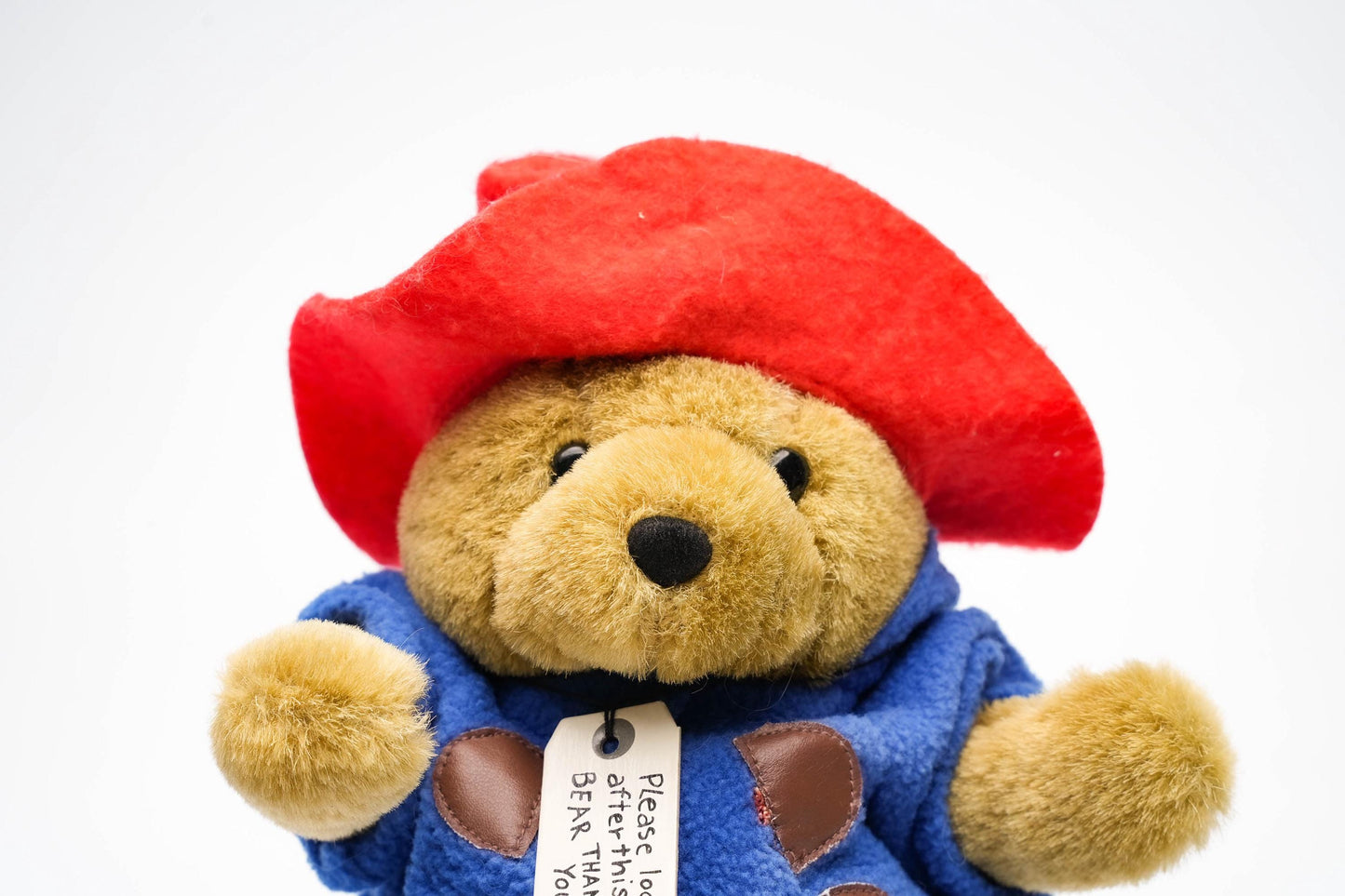 Vintage Paddington Bear knuffel – klassiek model met blauwe jas & rode hoed – ca. 25 cm (10 inch)