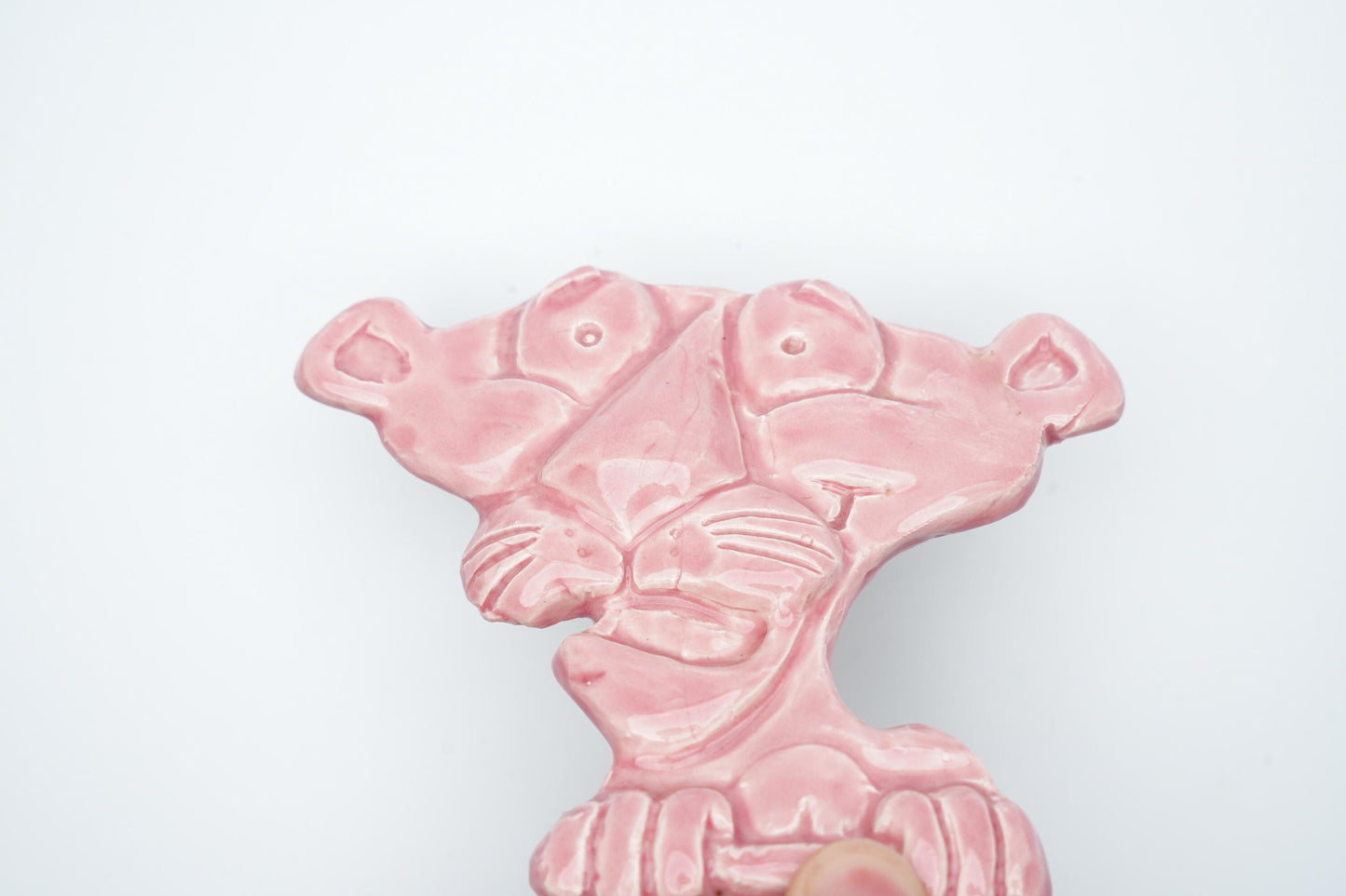 Roze porseleinen decoratie van de Pink Panther - ca. 10x10 cm (4x4 inch)