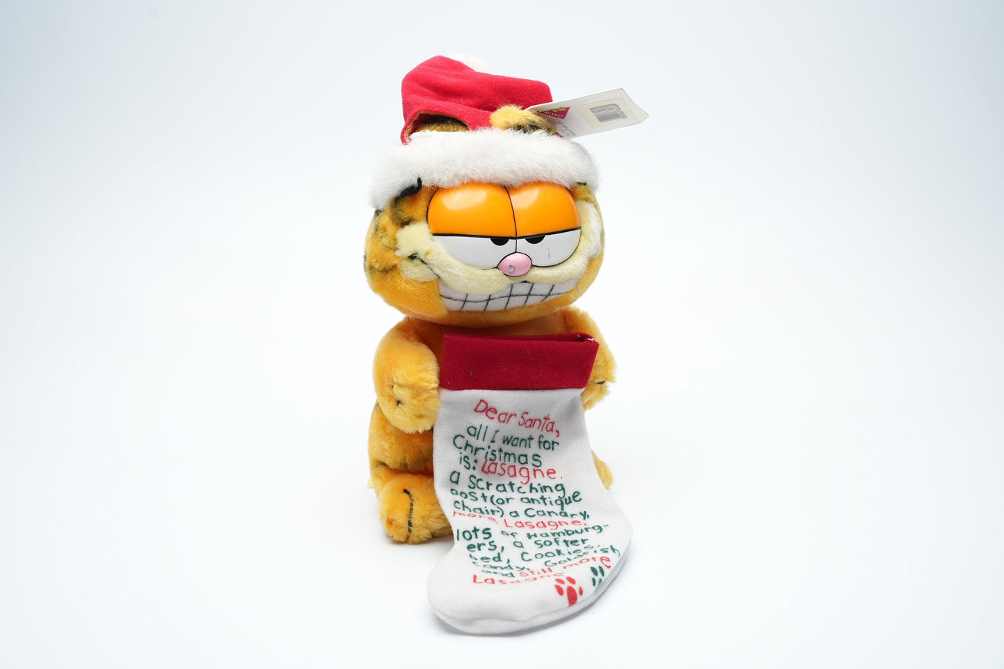 Vintage Garfield Kerstman Knuffel met Kerstsok – 25 cm (10 inch) – 1981 United Feature Syndicate