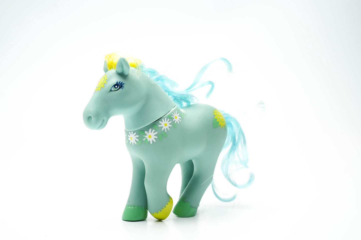 Vintage 1984 Lanard Toys Paard – Mintgroen met Madeliefjes – Retro Speelgoed Pony