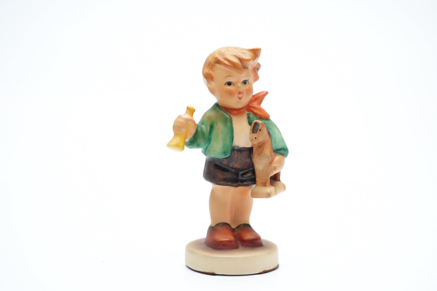 Hummel Beeldje 'Boy with Horn and Dog' - HUM 236/A, TMK-5 (9 cm / 3.5 inch), 1972-1979