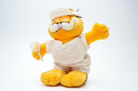 Vintage Garfield Knuffel – Tenniseditie met Racket, 25 cm (9,8 inch)