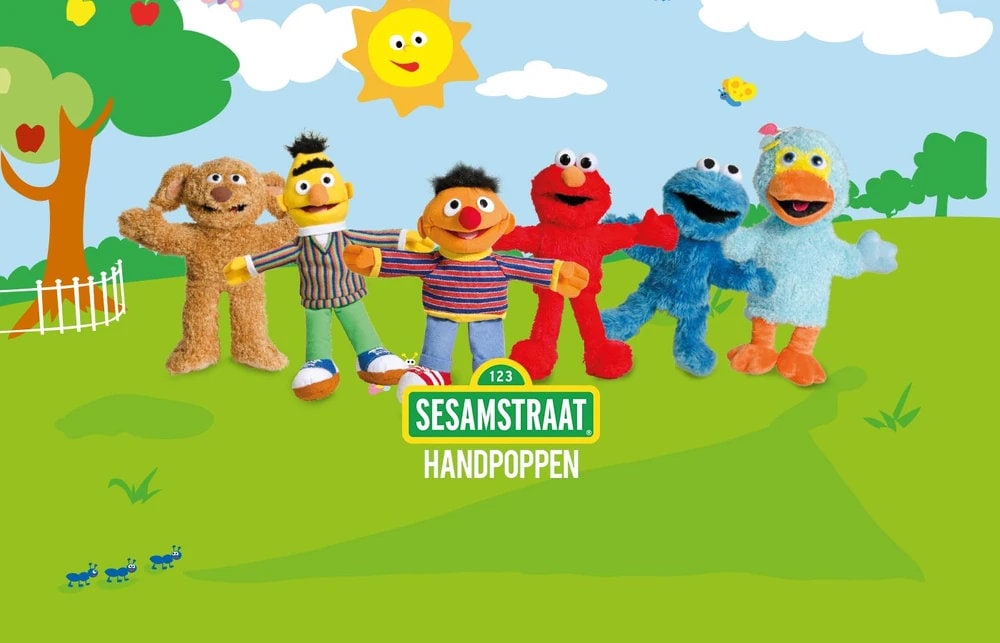 Sesam Straat (Sesame Street) zeldzame handpoppen Bert, Ernie, Koekiemonster, Pino, Tommie en Elmo